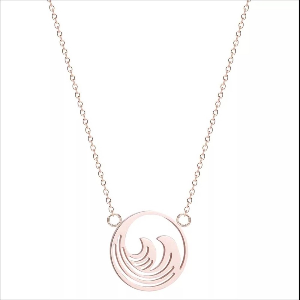 Stainless Steel Wave Pendant Necklace. Different finishes